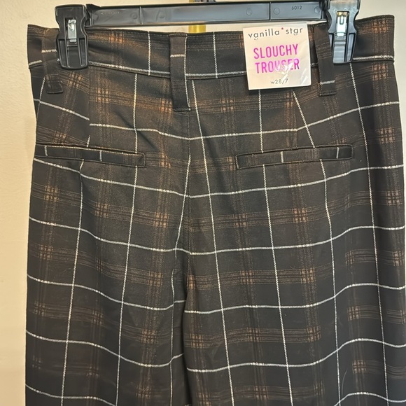 Vanilla star slouchy trousers black brown plaid NWT 7/28 - Picture 9 of 13